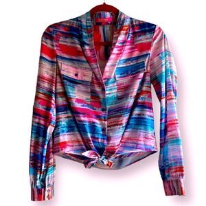 CATHERINE MALANDRINO Colorful Button Down Tie- Front Blouse
